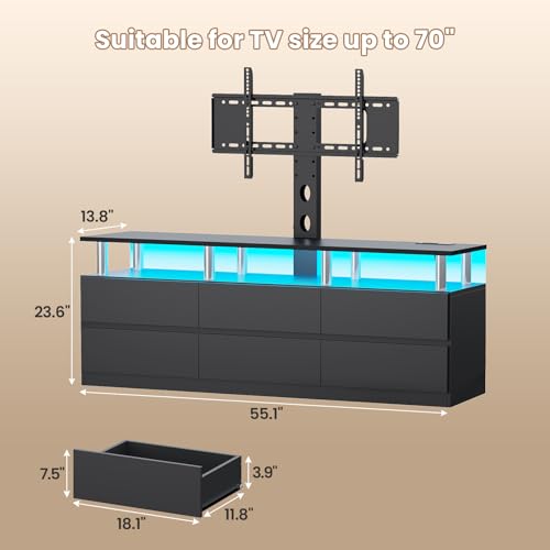 Black LED TV Stand with Mount and Power Outlet, view 3