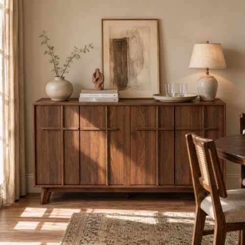 59" Sideboard Buffet Cabinet with Storage, Modern Credenza, Brown, view 4