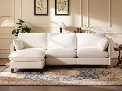 105" Modular Sectional Sofa, L-Shaped Cloud Couch with Oversized Large Cushions & Movable Ottoman, Chenille Deep Seat Couch for Living Room, Beige
