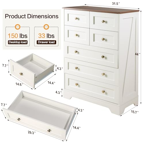 7 Drawers Tall Dressers for Bedroom, 44" Wood Chest of Drawers with Metal Handle, view 3