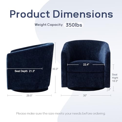 Chenille Swivel Accent Chair, Living Room Chairs, No Assembly Upholstered Armchair, 360°Rotating Barrel Chair for Bedroom, Apartment & Reading Nook (1, Dark Blue)