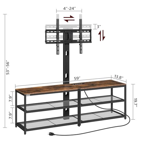59" TV Stand with Mount and 4 Power Outlets, Entertainment Center Media Console, Swivel TV Stand Mount up to 75 inch TVs, Height Adjustable, Metal Frame for Living Room, Bedroom TVHR35E01V