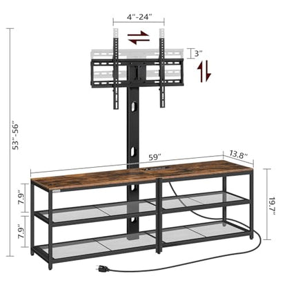 59" TV Stand with Mount and 4 Power Outlets, Entertainment Center Media Console, Swivel TV Stand Mount up to 75 inch TVs, Height Adjustable, Metal Frame for Living Room, Bedroom TVHR35E01V