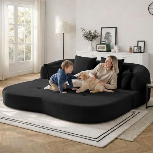 70" Convertible Sofa Bed, 2-in-1 Boneless Sleeper Sofa, Soft Chenille Folding Sofa Loveseat with 4 Pillows, Love Seat Small Couch for Small Spaces, Living Room, Bedroom, No Assembly