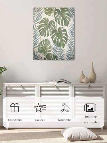 NuYeBiofx Farm Retro Monstera Palm Leaves Canvas Wall Art Prints,40"x28" Framed Picture Artwork Sage Green Gray Plant Printed Canvas Oil Painting for Living Room Bedroom Office,Ready to Hang
