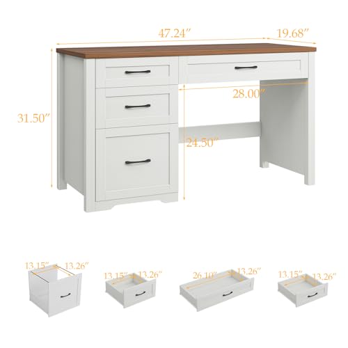 Farmhouse 47" Executive Desk with File Drawer, Wood Computer Desk with 3 Storage Drawers, Workstation for Home Office, Study, Writing