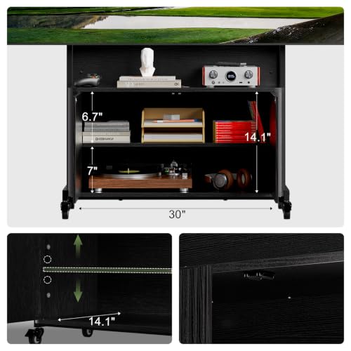 Rolling TV Stand with Mount for 32-75 Inch, Black, view 7