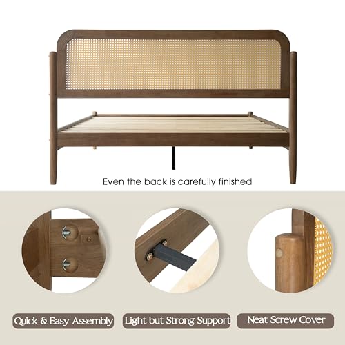 King Size Bed Frame, Headboard & Footboard Solid Wood Platform Bed, view 7