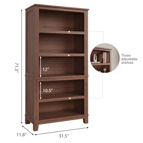 71" Farmhouse Bookcase, 5-Tier Tall Bookshelf with Adjustable Shelves, view 3