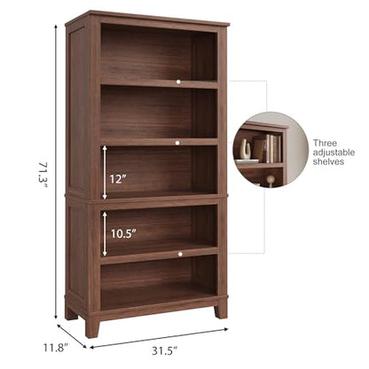 71" Farmhouse Bookcase, 5-Tier Tall Bookshelf with Adjustable Shelves, view 3