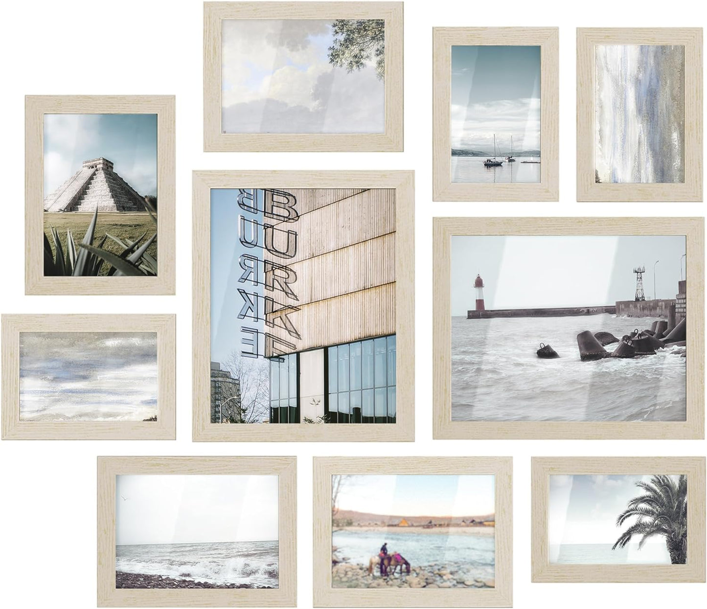 Picture Frames, Collage Picture Frames Set of 10, Two 8X10, Four 5X7, Four 4X6, Photo Frame for Wall Gallery Decor, Table Display, Glass, Rustic Brown URPF010X01