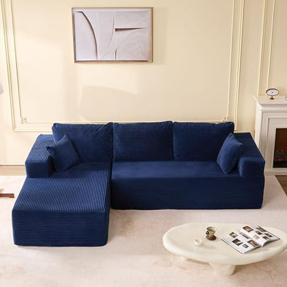 107" Boneless Couch with Deep Seat, Modular Sectional Sofa, Cloud Sectional Couch for Living Room, No Assembly Required, Corduroy, L-Shape Left, Blue