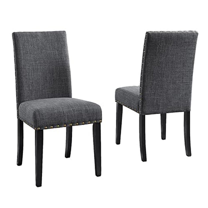 Biony Gray Fabric Dining Chairs with Nailhead Trim, Pack of 2