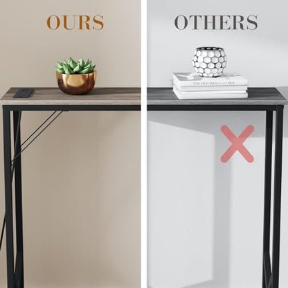 Console Table, Skinny Entryway Table with Fast-Charging Station, Narrow Long Sofa Table, Behind Slim Couch Table for Entrance, Hallway, Living Room Decor ST-GY100-1