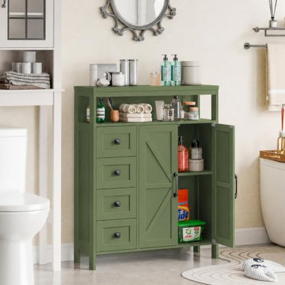 Farmhouse Storage Cabinet with 2 Doors and 4 Drawers, Green, view 5