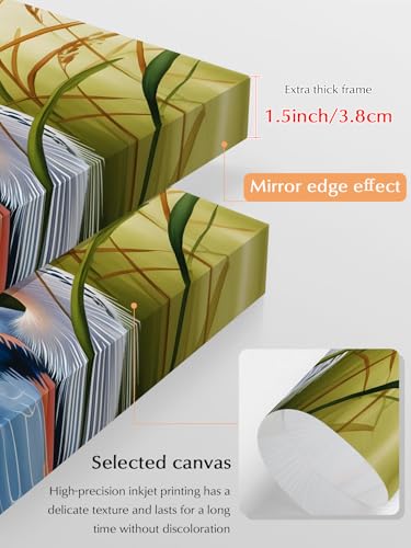 NuYeBiofx Natural Bird Wetland Landscape Canvas Wall Art Prints,40"x28" Framed Picture Artwork Wild Heron Grass Printed Canvas Oil Painting for Living Room Bedroom Office,Ready to Hang