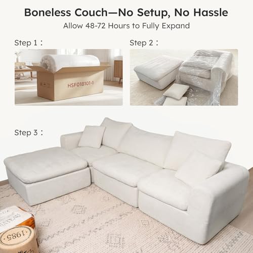 Oversized Modular Sectional Sofa, Boneless Cloud Couch with L-Shaped Chaise, Upholstered Deep Seat Comfy Couch for Living Room, No Assembly | for Living Room