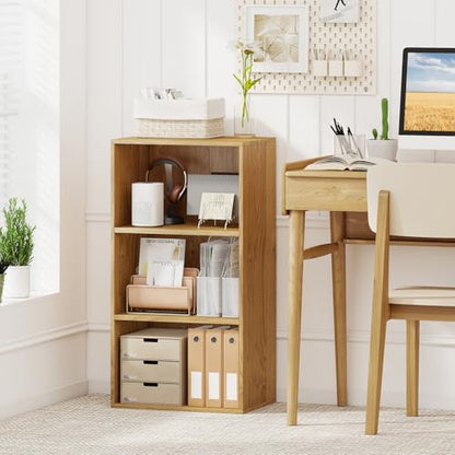 3 Shelf Bookcase, Modern Bookshelf Cube Storage Organizer, Open Storage Cabinet Multi-Functional Home Office Bedroom Furniture Display Bookcases, Natural