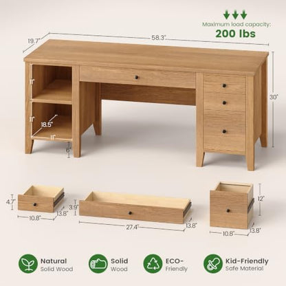 58'' Solid Pine Wood Computer Desk, view 3