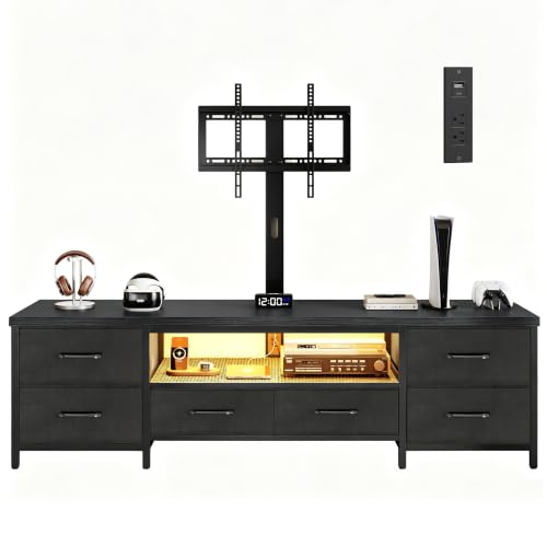 TV Stand with Mount for 75 Inch TV, w/LED & Outlets, 71'' Black, view 2