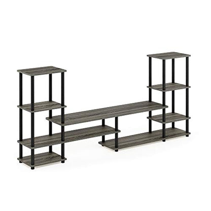 FURINNO Turn-N-Tube Grand Entertainment Center with End Tables, French Oak Grey/Black