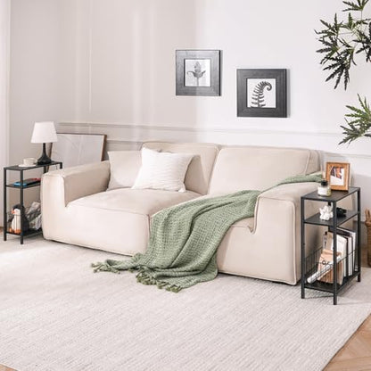 Narrow Side Table with Storage Basket, Small End Table for Small Spaces, Skinny Side Tables Living Room Bedroom Office, Slim Nightstand 3 Tier Bedside Table Space-Saving for Magazine, Black