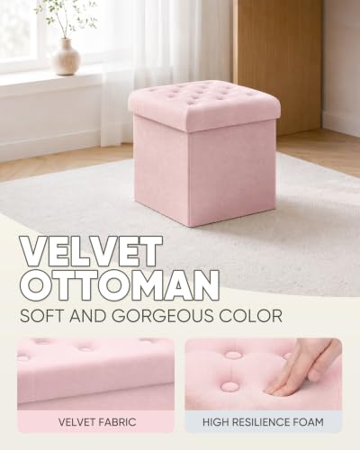 Storage Ottoman Cube, Velvet Tufted Folding Ottomans, Pink, view 6