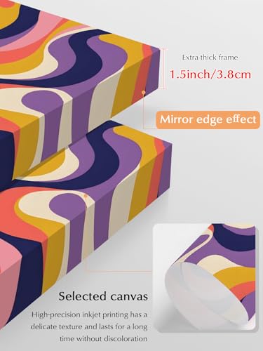 NuYeBiofx Retro Abstract Colorful Stripes Canvas Wall Art Prints,48"x32" Framed Picture Artwork Wavy Fluid Swirling Line Printed Canvas Oil Painting for Living Room Bedroom Office,Ready to Hang