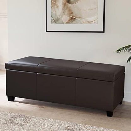 Storage Faux Leather Ottoman, 47 Inch Bench Bedroom Bench with Safety Close Hinge, Extra Long Ottoman with Storage for Living Room, Entryway, Hallway, Foot Rest, Support 300lbs - Brown