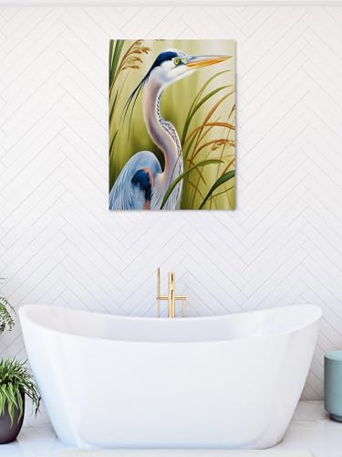 NuYeBiofx Natural Bird Wetland Landscape Canvas Wall Art Prints,40"x28" Framed Picture Artwork Wild Heron Grass Printed Canvas Oil Painting for Living Room Bedroom Office,Ready to Hang