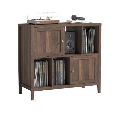 Modern Record Player Stand, Vinyl Record Storage Cabinet, Brown, view 8