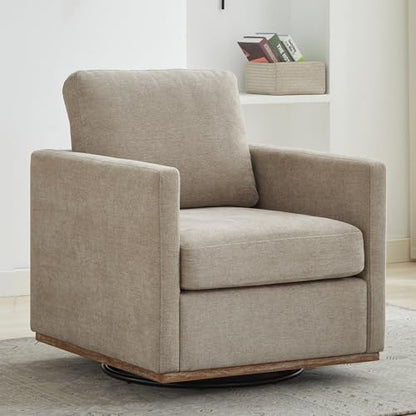Swivel Accent Chair, 360 Degree Square Swivel Chair for Living Room, Mid Century Modern Upholstered Barrel Chair,Comfy Sofa Armchairs for Bedroom,Nursery,Chenille, Taupe