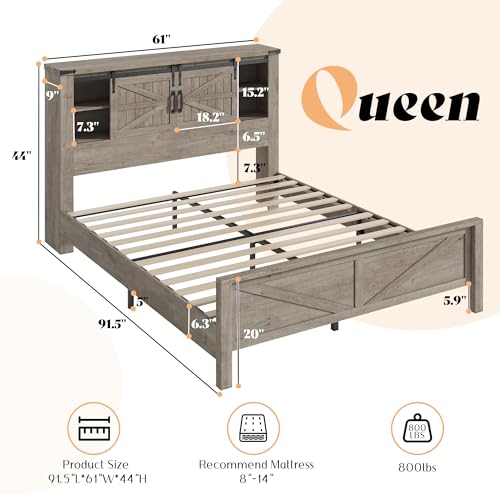 Queen Farmhouse Bed with Storage Wood Grey, view 3