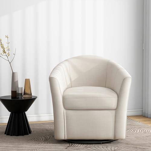 Swivel Accent Chair Armchair, Modern Round Single Sofa Seating Comfy Reading Barrel Chairs for Living Room Bedroom (Beige, Set of 2)