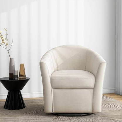 Swivel Accent Chair Armchair, Modern Round Single Sofa Seating Comfy Reading Barrel Chairs for Living Room Bedroom (Beige, Set of 2)