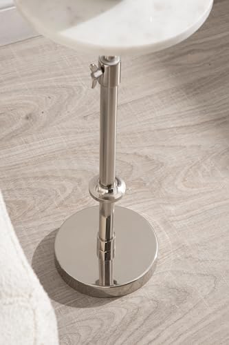 Engles Traditional Adjustable-Height Pedestal Drink Table; 10 x 10 x 30; White Marble and Silver Chrome; Vintage Round Indoor Metal Plant Stand with Authentic Marble Tabletop