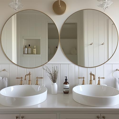 Round Gold Mirror 30 inch, Brass Mirror with Brushed Gold Frame, Wall Mounted Stainless Steel Metal Frame Round Mirror for Bathroom, Living Room, Bedroom