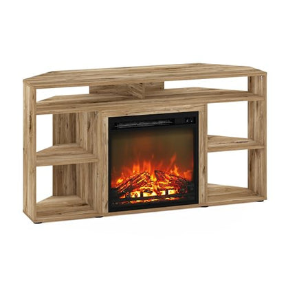 Jensen Fireplace TV Stand, Corner Entertainment Center, TV Console for TV up to 55 Inch with Fireplace, for Living Room, Bedroom, Flagstaff Oak