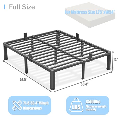 14 inch Full Size Bed Frame with Round Corner Legs Mattress Slide Stopper, view 4