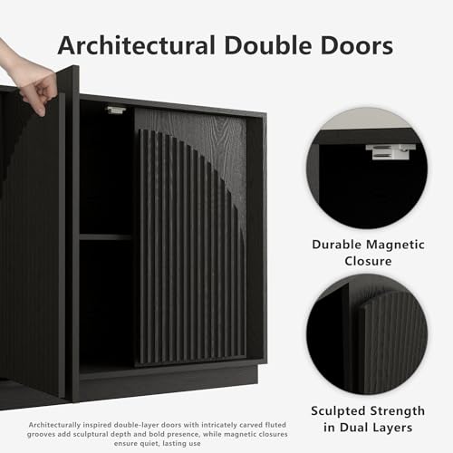 65" Sideboard Buffet Cabinet with Storage, Modular Credenza, Black, view 6