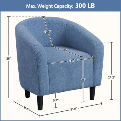 Yaheetech Barrel Chairs, Furry Accent Chairs with Soft Padded Armrest for Living Room Bedroom Waiting Room Office, Set of 2, Blue