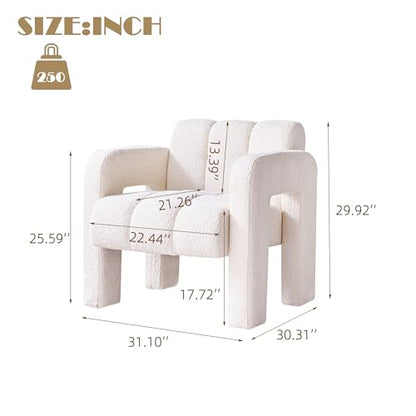 Modern Accent Chair Set of 2, Bouclé Fabric Upholstered Armchair, Comfy Single Chair for Living Room Lounge Bedroom Office-Beige