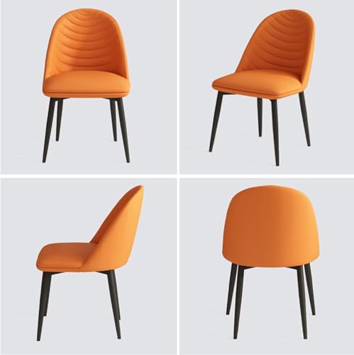 Popular Soft Seat and Back Kitchen Chairs with Sturdy Metal Legs PU Leather Chairs Set of 2(Color:Orange)