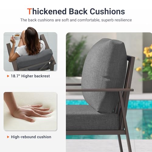 Aluminum Outdoor Patio Furniture Set 7-Seat Metal Patio Conversation Sets with Coffee Table and Water-Resistant Cushions, Modern Patio Sectional Sofa for Porch, Deck, Backyard, Poolside