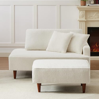 Upholstered Chaise Lounge Chair Indoor with Ottoman Boucle Chaise Lounge Fluffy, view 2