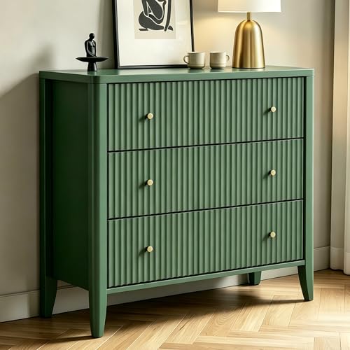 Large Nightstand Set of 2,34”Wide Fluted Painted Bedside Table with 3 Drawer Dresser,Large End Tables with Storage, Metal Handle & Rounded Corners for Bedroom,Alabaster White