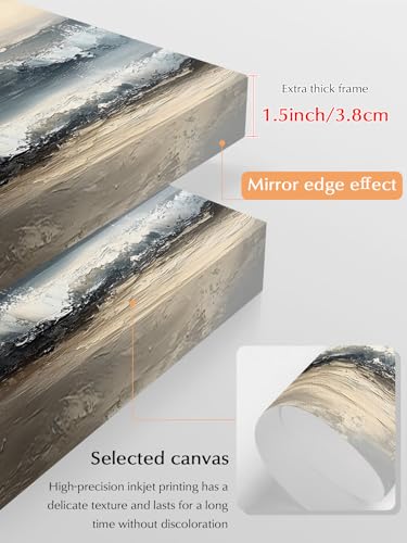 NuYeBiofx Abstract Beach Painting Art Canvas Wall Art Prints,48"x32" Framed Picture Artwork Sky Ocean Landscape Printed Canvas Oil Painting for Living Room Bedroom Office,Ready to Hang