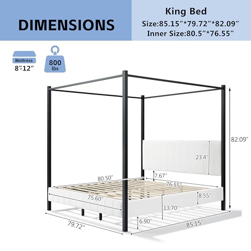 King Size Upholstered Canopy Bed Frame, view 3
