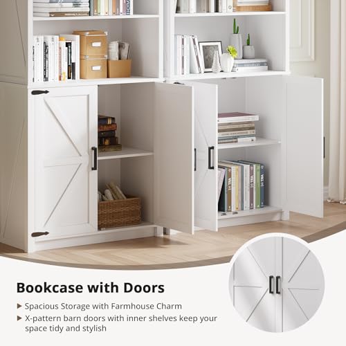 Farmhouse 5-Tier Bookshelf with Doors and 3-Color LED Lights, view 7