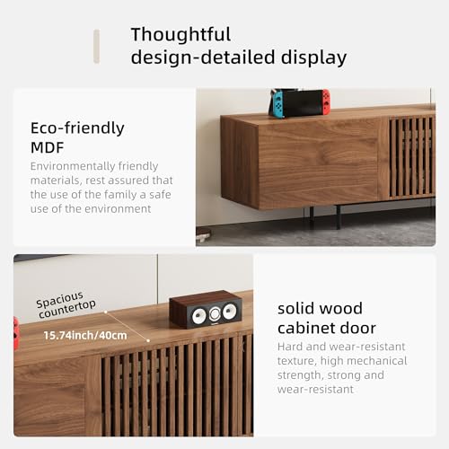 94.5"Walnut TV Stand 4 Cabinets Grille Doors For 100"TV Indoor, view 8